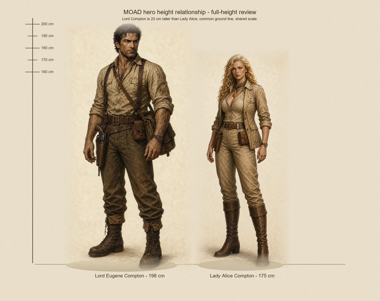 Full-height character scale reference for Lord Eugene and Lady Alice Compton.